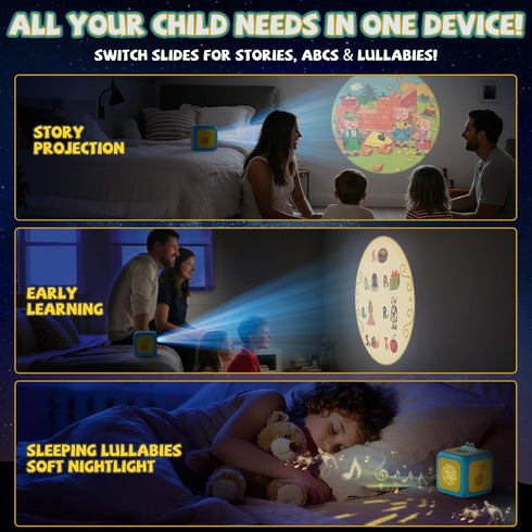 3+ Story Projector for Kids, Story Machine with Early Learning, Music, Night Sky Lights, Storybook Projector, Moonlight