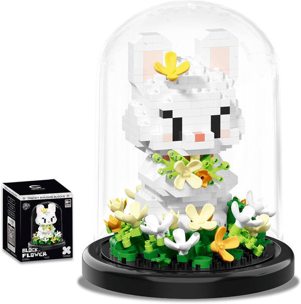 RIESEK Artificial Flower Animal Building Set for Adults,Mini Rabbit Plant Bonsai Tree,Botanical Collection