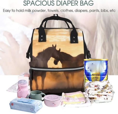 DWVTSLH Backpack Mummy Backpack Horses in Love Diaper Bag Multifunction Nappy Bags Waterproof Large Capacity Travel