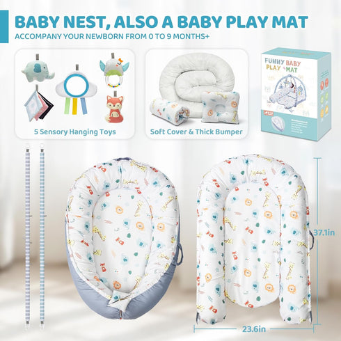 7-in-1 Tummy 0-3-6-9-12-18 Baby Play Mat, Infant Gym Mat for Sensory and Motor Development, Washable & Portable Newborn