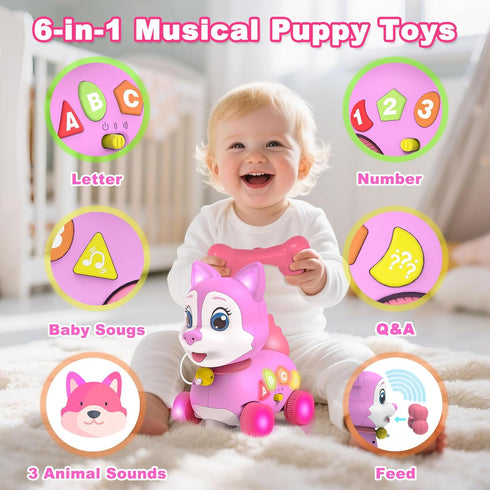 Holaxander 6-12 1+ Tummy 1st 1-2 Musical Puppy Toy Months,Baby Bilingual Toddler Learning for Year Old Girl Gift,Baby