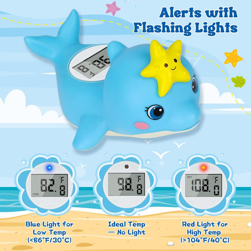 Baby Bath Thermometer, Dolphin Floating Bath Thermometer Baby for Newborns, Waterproof Bath Temperature Monitor