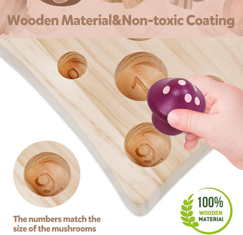 Wooden Toys Mushroom Toy, Harvest Game Montessori Educational Learning Shape Sorting & Number Matching for Ages 3+