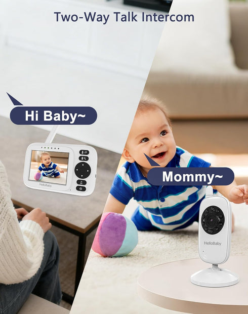 HelloBaby 3.2" 2-Way 8 Adjustment,1000ft,ECO,USB HB2438 Monitor No WiFi Video Baby Monitor with Camera and Audio