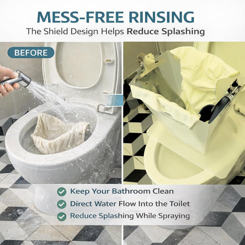 QOOMABA Cloth Diaper Sprayer Splatter Shield for Toilet, Snap Button Diaper Holder & Clips, Foldable Diaper Spray