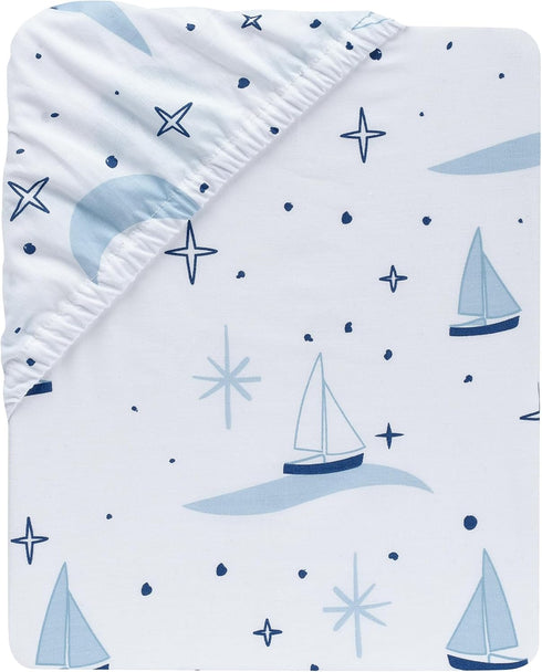 Sailboat Lambs & Ivy Little Skipper Cotton Nautical Fitted Crib/Toddler Sheet