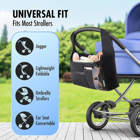 Vanleestar 2 Stroller Organizer, New Fabric Design, Holds Cup Holders for Baby Products, Multiple Pockets for Storing
