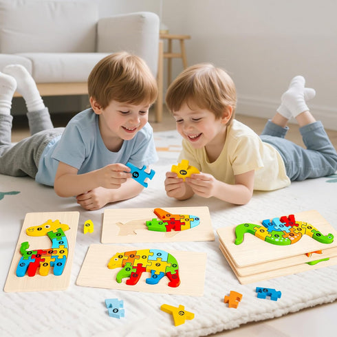 YySiRui 9 3-5 3-5 Pieces Montessori Wooden Puzzles for Toddlers - Jigsaw Puzzles in Gift Box, Educational Learning Toys