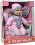 Set 12 Inch Baby Doll Carrier Car Seat, Baby Doll Accessories Includes Doll Bottles, Soft Baby Doll & Toys