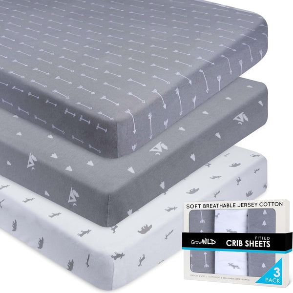 Fitted Unisex Crib Sheets (3 Pack) by GROW WILD - Jersey Knit