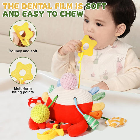 ElapseGlow 18 Tummy Crab Baby Toy - Clip-On Hanging Sensory Toy for Car Seat, Stroller, Gym with Squeaker, Crinkle