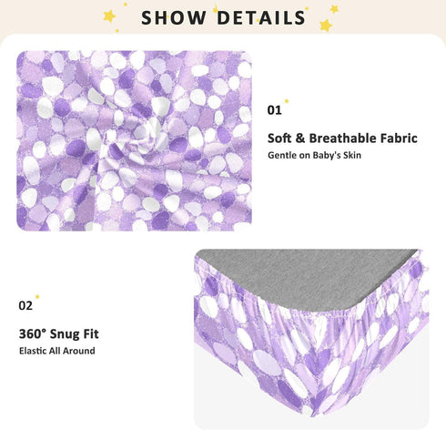 miaozhen 1 Pack 52x28 Cotton Crib Sheets for Baby Boys Girls Soft Comfy Ghothic Pebbles Sequin Pastel Purple Toddler