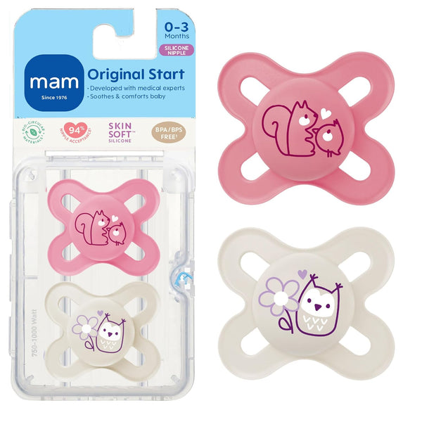 MAM Original Start Matte Baby Pacifiers 0-3 Months, BPA-Free Skin Soft Silicone