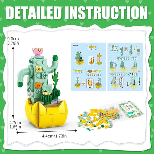 Qinline 24 Pack 6-12, Easter Gifts for Kids Succulents Flower Bouquets Building Blocks with Gift Cards for School, Boy