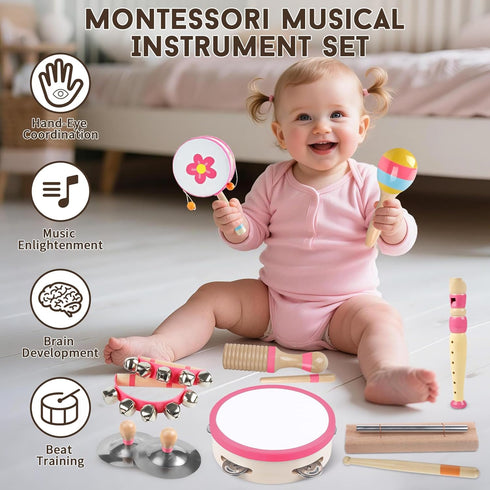1 2 3 Toddlers1-3 8 1) Toddlers Musical Instruments for Year Old Girl,Baby Montessori Wooden Musical Toys for Year