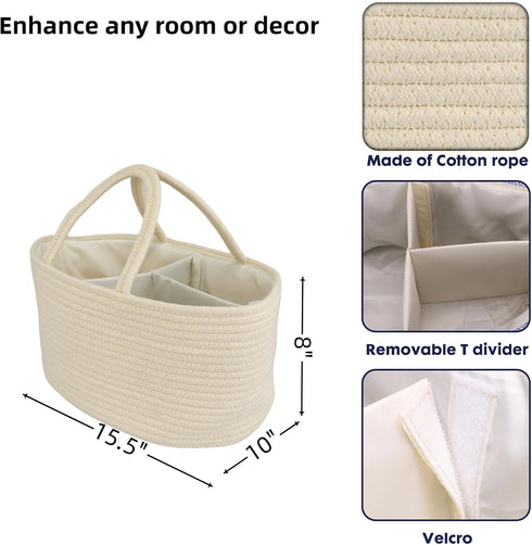 JUNBOLE Diaper Caddy Organizer Cotton Rope Baby Basket Nursery Storage and Portable Tote Bag for Car Ideal Baby Shower