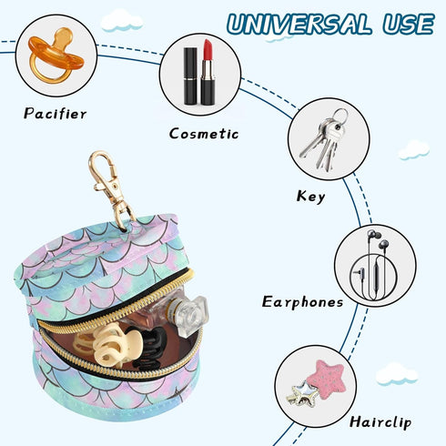 PYBUG Scallops Shape Round Pacifier Storage Case, Polyester & TPU Lined with Hook Buckle, Pacifier Container Box
