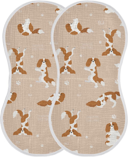 Yoga Cavalier King Charles Spaniel Dog Muslin Burp Cloths for Baby, 2 Pack 100% Cotton Washcloths for Boy and Girl