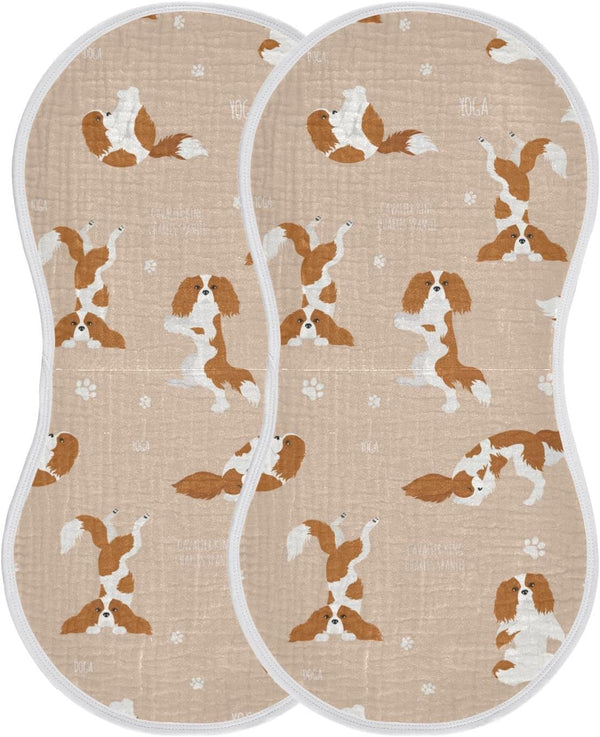 Yoga Cavalier King Charles Spaniel Dog Muslin Burp Cloths for Baby, 2 Pack 100% Cotton Washcloths for Boy and Girl