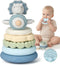Moonkie Dinosaur Baby Stacking Toys | 7-Piece Silicone Rings for Teething Relief |