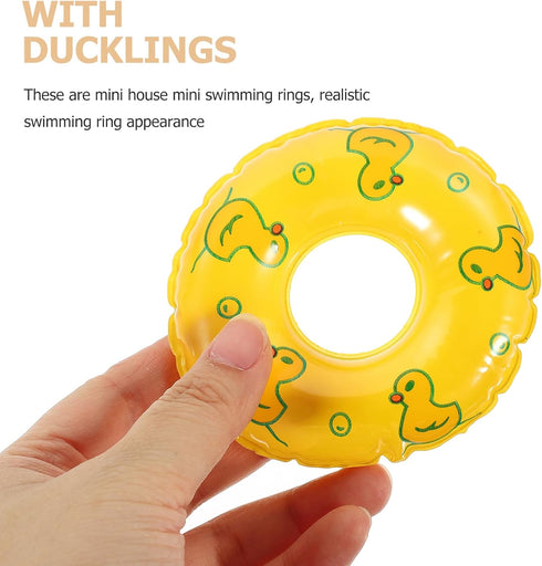 Gadpiparty 5Pcs Mini Swimming Rings, Dollhouse Pattern Swim Rings for Kids Dolls Pool Toys