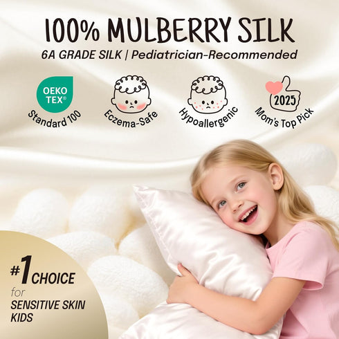 OLESILK Toddler 100% Mulberry Silk Pillowcase - Breathable Soft Smooth for Nursery Kids Night Sleeping, Ivory, 13"x18"