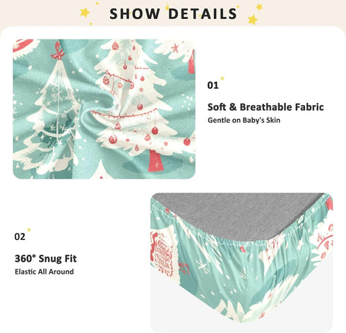 Bseiialft 52 28 Colorful Christmas Trees Snow Crib Sheets for Boys Girls Soft and Breathable Cotton Baby Sheets