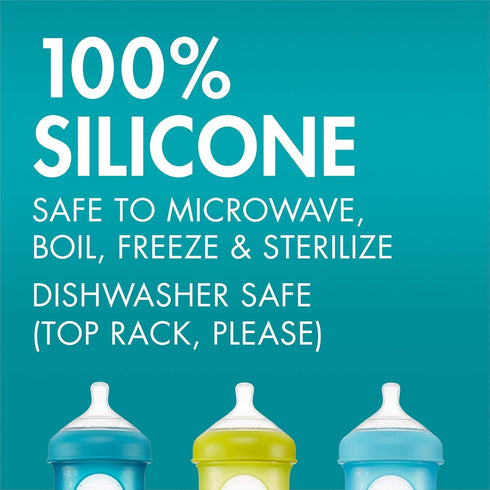 Boon Nursh Reusable Replacement Pouch - Collapsible Silicone Design, Stage 2 Medium Flow Baby Bottles, Gray, 8 Oz