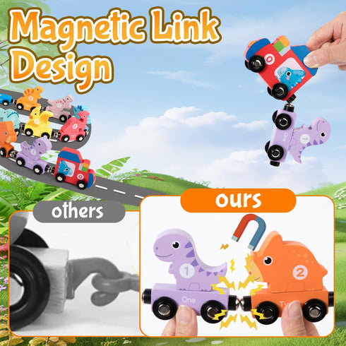 AquaArcc 1-3, Set 1 2 3 Toddler Boy Toys Age Dinosaur Toy Wooden Magnetic Train with Playmat/Storage Bag for Baby Boy