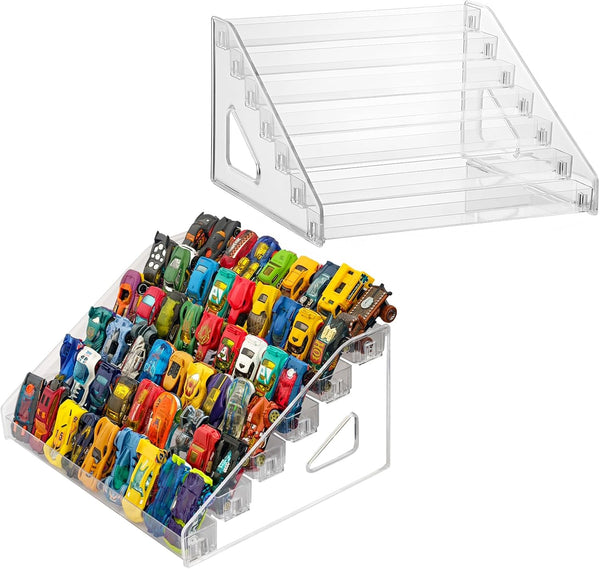 Monciysn 2 Pack Toy Cars Display Shelf for Hot Wheels, Clear 7 Layers