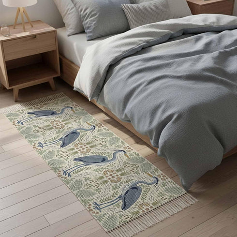 Debedcor 2'x 4', Country Entryway Door Mat Cartoon Egret Non Slip Washable Throw Rug with Tassels, Bird Leaves Coral