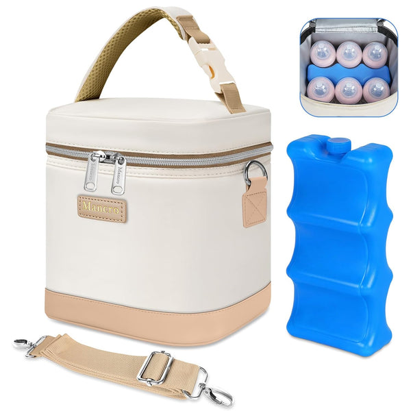 Mancro Insulated Baby Bottle Cooler Bag with Ice Pack, Breastmilk Storage Tote