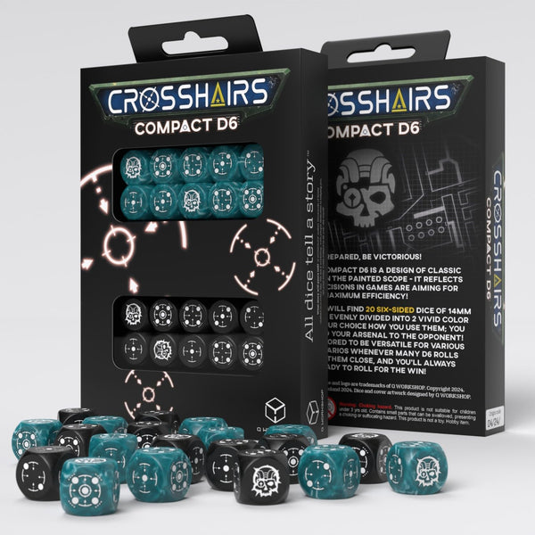 Q-Workshop Crosshairs Compact D6: Stormy & Black Dice for RPG Board Games, Ages 14+, 1+ Players