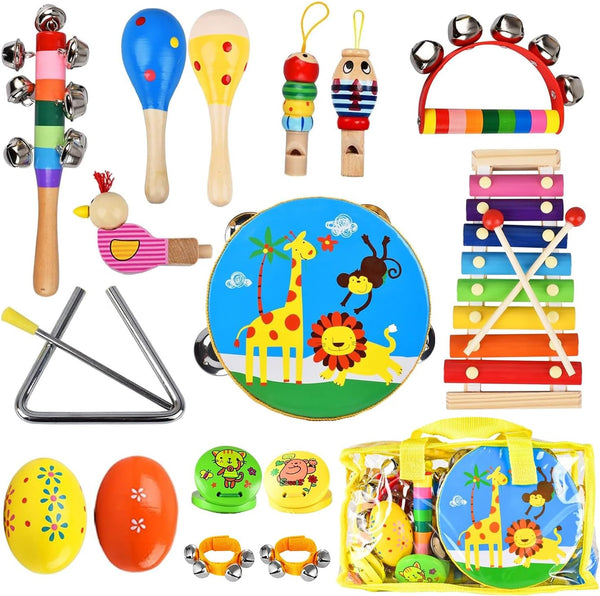 Kids Musical Instruments Set, 20 Pcs Toddler Wooden Percussion Instruments for Baby