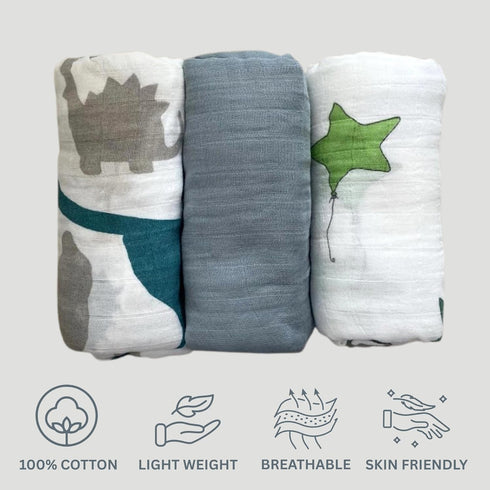 Generic 3 Pack 47x43 Inch Muslin Swaddle Blankets Large Baby Swaddles for Boys & Girls Soft Cotton Newborn Receiving