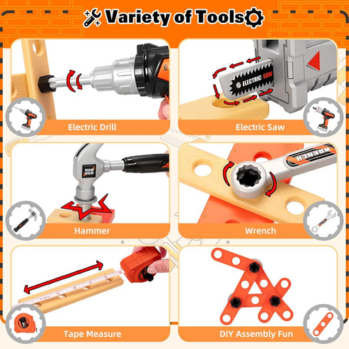 50PCS Set 3 4 5 6 Set, Kids Tool for Boys Ages Years Old - Pretend Play Construction Tool Kits with Portable Tool Bag
