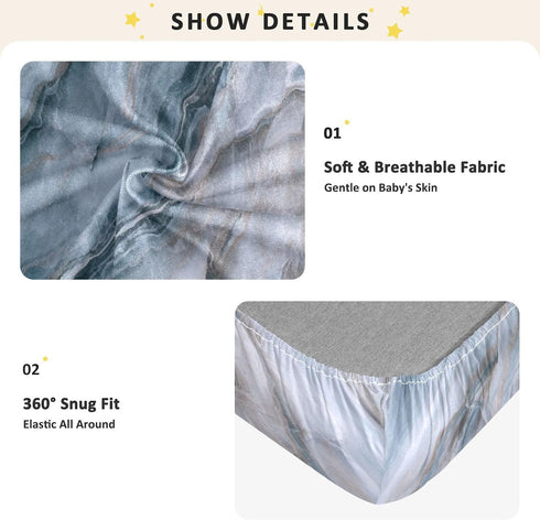 Bseiialft 52 28 Marbled Gray Blue Crib Sheets for Boys Girls Soft and Breathable Cotton Baby Sheets for Standard Crib