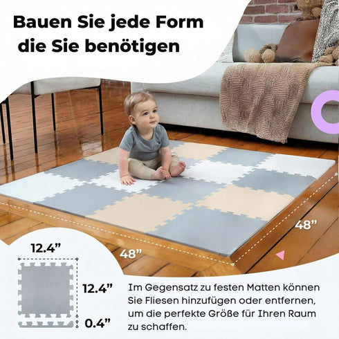 50x50 6-12 MioTetto Baby Play Mat, Soft Foam Floor Tiles for Kids. Adjustable Interlocking Foam Tiles, Fits