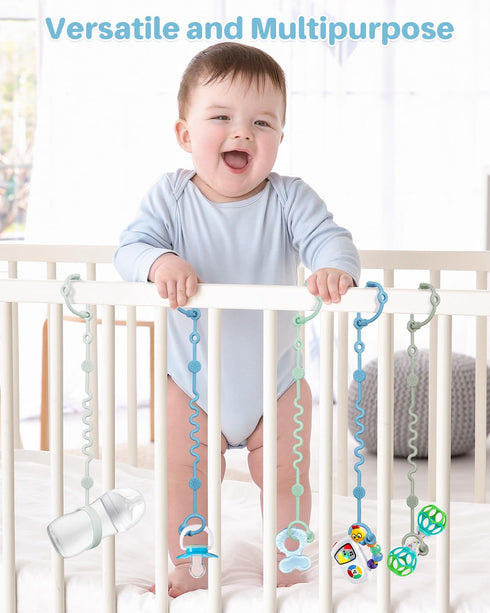 (Boy-3 Pack) LittleHugs Toy Straps for Stroller, Silicone Baby Tether Pacifier Clip, No Throw Travel Leash for High