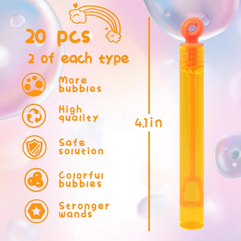 20 Pack Mini Bubble Wand Bulk Bubbles Party Favors in 10 Colors for Kids, Goodie Bags Filler