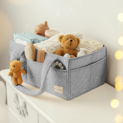 Sweety Fox Baby Diaper Caddy Organizer with Handle - Portable Sherpa Nursery Basket - Car Diaper Organizer, Cleaning
