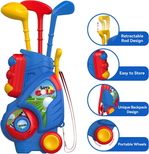 Liberry Toddler Golf Set for Boys & Girls Age 2-5, Upgraded Kids Golf Cart with Cornhole Board & Putting Mat
