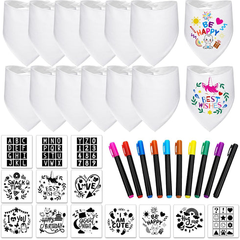 Jutom 38 Pcs DIY Baby Bibs Decorating Sets, 14 White Baby Bibs, 10 Fabric Paint Markers, 14 Stencils