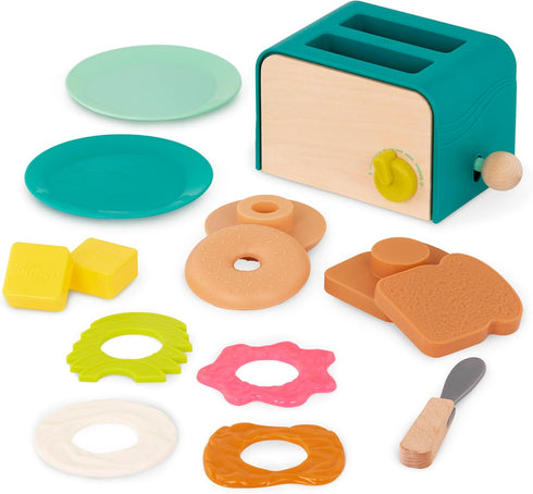 B. toys Mini Chef Toaster Playset - 14pc Pretend Play Breakfast Set with Pop-Up Toast & Sounds for Ages 3+