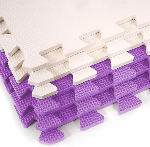 16-Pack 12x12 Inches 0.4-Inch 16 BalanceFrom EVA Interlocking Foam Play Tile Mat, Pink/Purple/Beige Thick Non-Slip