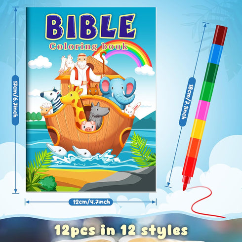 12 12 BenLouis Christian Mini Coloring Books Kids with Stacking Crayons Bible Verse Religious Party Favors Small
