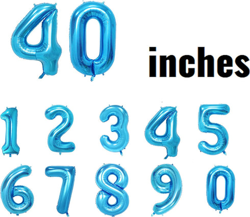 40 Inch Blue Big Number Balloons Kit for Happy Birthday Party Decorations, Foil Mylar Helium Baby Shower