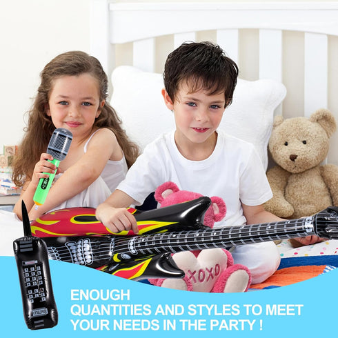 12 Pcs Inflatable Instruments, Rock Star Toy Set with Inflatable Guitar, Saxophone, Microphones for 80s 90s Party