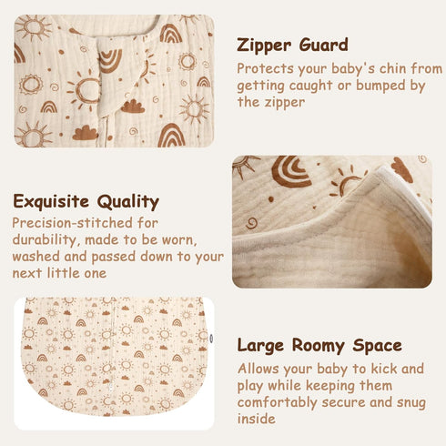 3-6 1.0 2 Pack 2-Way MEXXI Baby Sleep Sack Months TOG, Muslin Wearable Blanket, Baby Sleeping Bag with Zipper