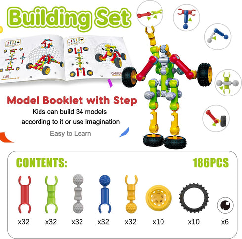 3 4 5 6 7 8+ 186 4-8 6-8 8-12 Kids STEM Building Toys for Year Old Boy Girl Birthday Gift, Pcs Preschool Classroom